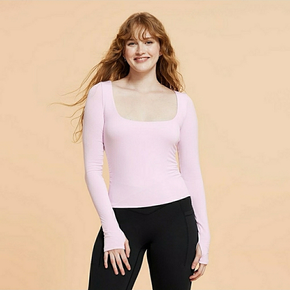 Blogilates Popflex Pink Lilac Snow Love Story Long Sleeve Top Bow Back